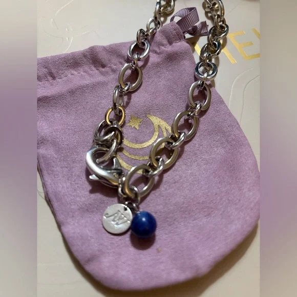 Jane Win Silver Chunky Link Chain w/ Lapis Bead, 18” - Picture 5 of 13